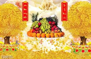 Tranh cây tiền vàng trên nền giả ngọc