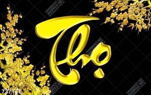 Tranh thư pháp chữ Thọ và hoa mai vàng