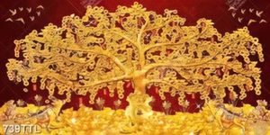 Tranh cây kim tiền cà núi vàng khổ ngang trang trí nội thất