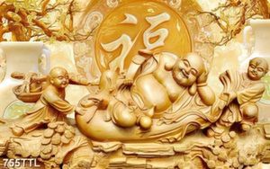 Tranh giả ngọc 3D Phật Di Lặc và các chú tiểu in uv