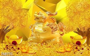 Tranh kỳ lân trên núi vàng và cây kim tiền