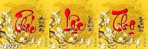 Tranh thư pháp phúc lộc thọ và hoa mộc lan trắng đẹp trang trí nội thất
