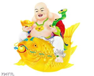Tranh decor ngày tết Phật Di Lặc và cá chép vàng file psd