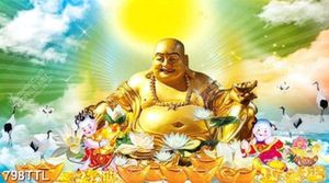 Tranh Phật Di Lặc và chim hạc bên các tiểu linh đồng đẹp nhất