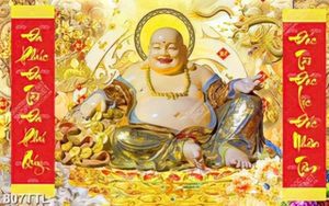 Tranh Phật Di Lặc bên rồng phụng đẹp nhất decor tường