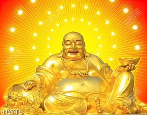 Tranh gắn tường Phật Di Lặc vàng in uv