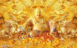 Tranh gắn tường Phật Di Lặc trên núi vàng in uv