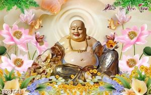Tranh tài lộc hoa sen và Phật Di Lặc file psd