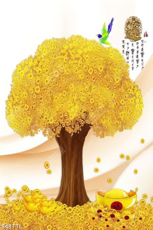 Tranh tài lộc cây kim tiền gắn tường in kính