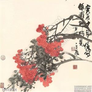 Tranh thư pháp hoa đào đẹp