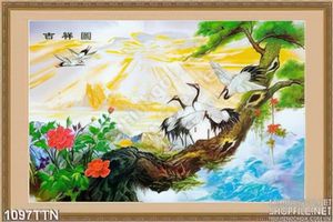 Tranh thư pháp thác nước sơn dầu phong thủy