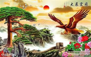 Tranh thư pháp thác nước và chim đại bàng