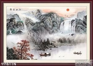 Tranh thư pháp thác nước mùa xuân