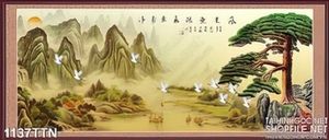 Tranh thư pháp thác nước và cây