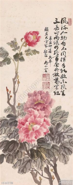 Tranh thư pháp hoa mẫu đơn đẹp