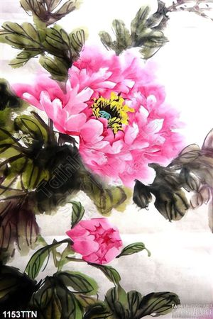Tranh thư pháp hoa mẫu đơn