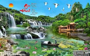 Tranh psd thác nước phong thủy hữu tình nghệ thuật