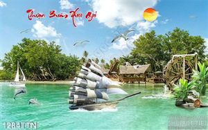 Tranh decor thác nước phong thủy thuận buồm xuôi gió