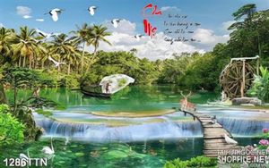 Tranh thác nước phong thủy thư pháp