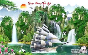 Tranh thác nước, thuận buồm xuôi gió decor