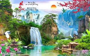 Tranh psd phong cảnh thác nước đẹp độc đáo
