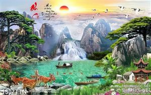 Tranh thư pháp phong cảnh hữu tình in 3D