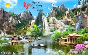 Tranh psd thác nước phong thủy