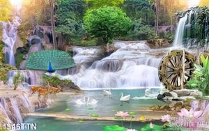 Tranh thác nước nghệ thuật và chim công