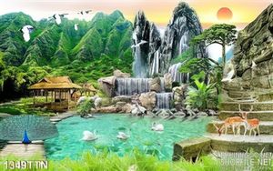Tranh in uv phong cảnh thác nước nghệ thuật