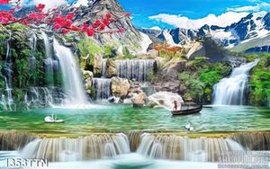 Tranh in 3D thác nước nghệ thuật mùa xuân đẹp độc đáo