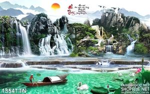 Tranh thư pháp phong cảnh thác nước mới nhất hiện nay