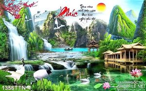 Tranh thác nước phong thủy thư pháp mùa xuân