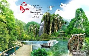 Tranh thác nước phong cảnh hữu tình psd