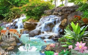 Tranh thác nước và đàn hươu trong rừng psd