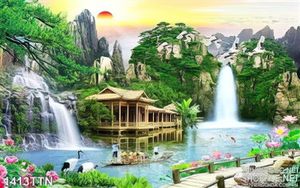 Tranh phong cảnh hữu tình và chim Hạc