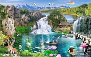Tranh cây cầu và thác nước đẹp nhất