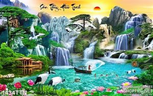 Tranh thư pháp sơn thủy hữu tình đẹp