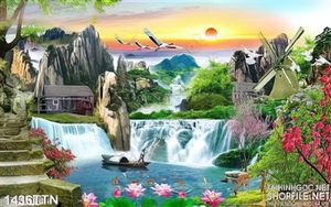 Tranh phong cảnh hữu tình và cối xay gió