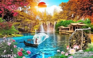 Tranh phong cảnh thác nước mùa thu đẹp