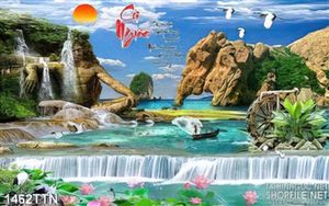 Tranh thư pháp thác nước phong thủy