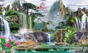 Tranh thư pháp sơn thủy trang trí phòng khách đẹp