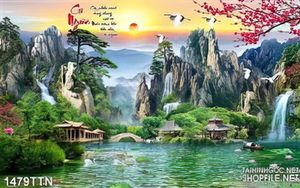 Tranh thư pháp sơn thủy mùa xuân