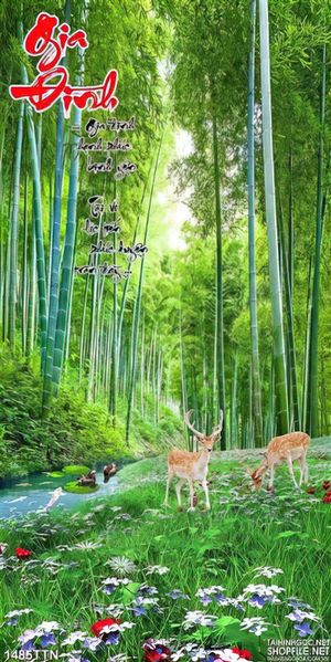 Tranh rừng tre và đàn hươu
