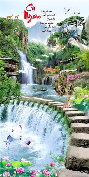 Tranh thư pháp thác nước khổ dọc