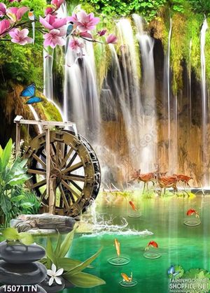 Tranh in uv thác phong thủy khổ dọc