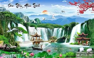 Tranh thác phong thủy mùa xuân in 3D