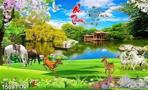 Tranh thư pháp phong cảnh hữu tình psd nghệ thuật