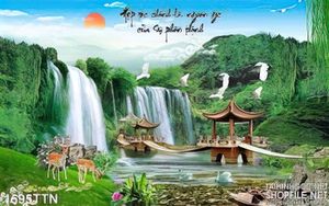 Tranh thư pháp thác nước psd phong thủy wall décor