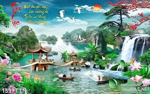 Tranh thác nước decor phong thủy mùa xuân