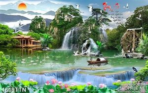 Tranh thác nước thư pháp decor tường 3D